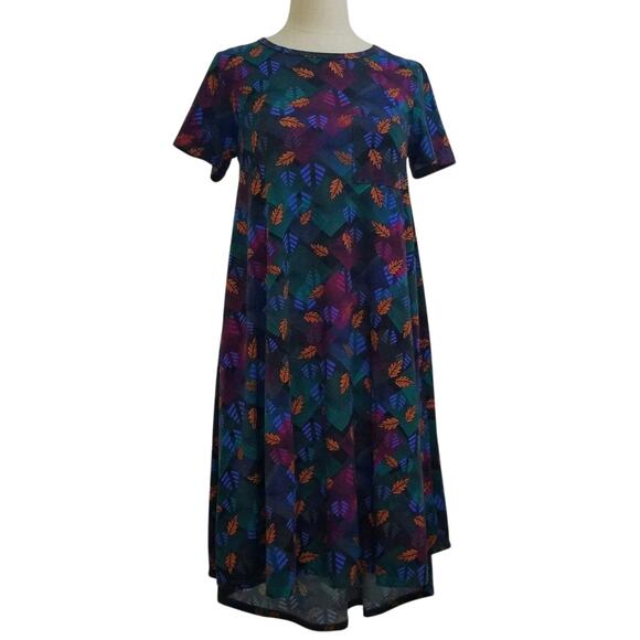 LULAROE Leaves Autumn Print High Low Long Dress Stretch Tee Shirt Pocket XS - Picture 3 of 11